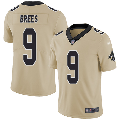 Men New Orleans Saints Limited Gold Drew Brees Jersey NFL Football 9 Inverted Legend Jersey